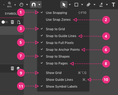 Snapping options in Corel Vector