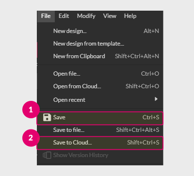 save and save to cloud dialog boxes